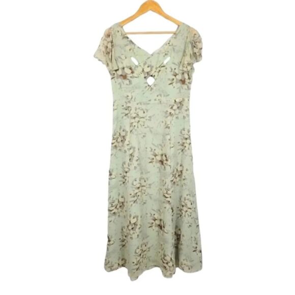NEW Vintage Coldwater Creek 100% Silk Flutter Sleeve Floral Midi Dress in Sage - Picture 4 of 11
